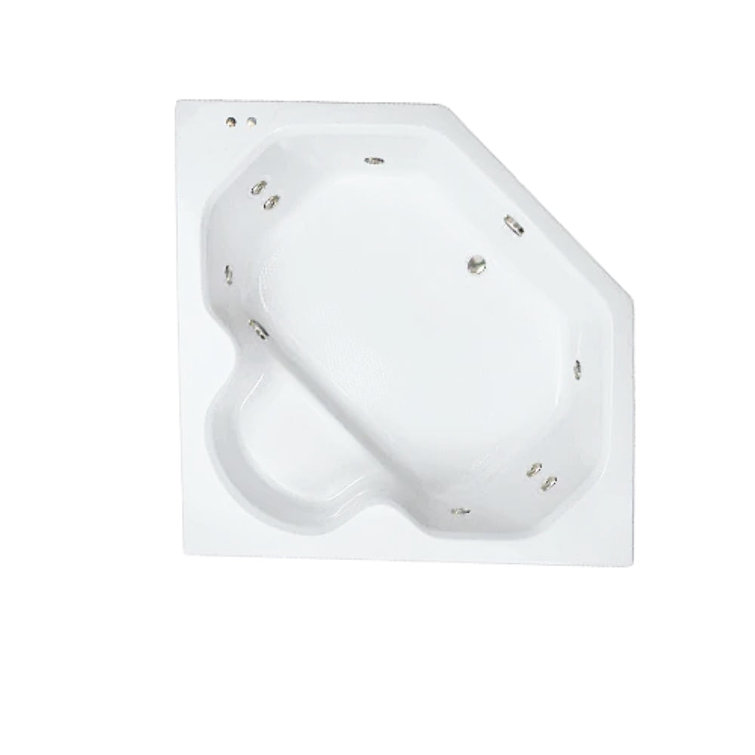 60" L x 60" W Corner Whirlpool Acrylic Bathtub with Center Drain in White