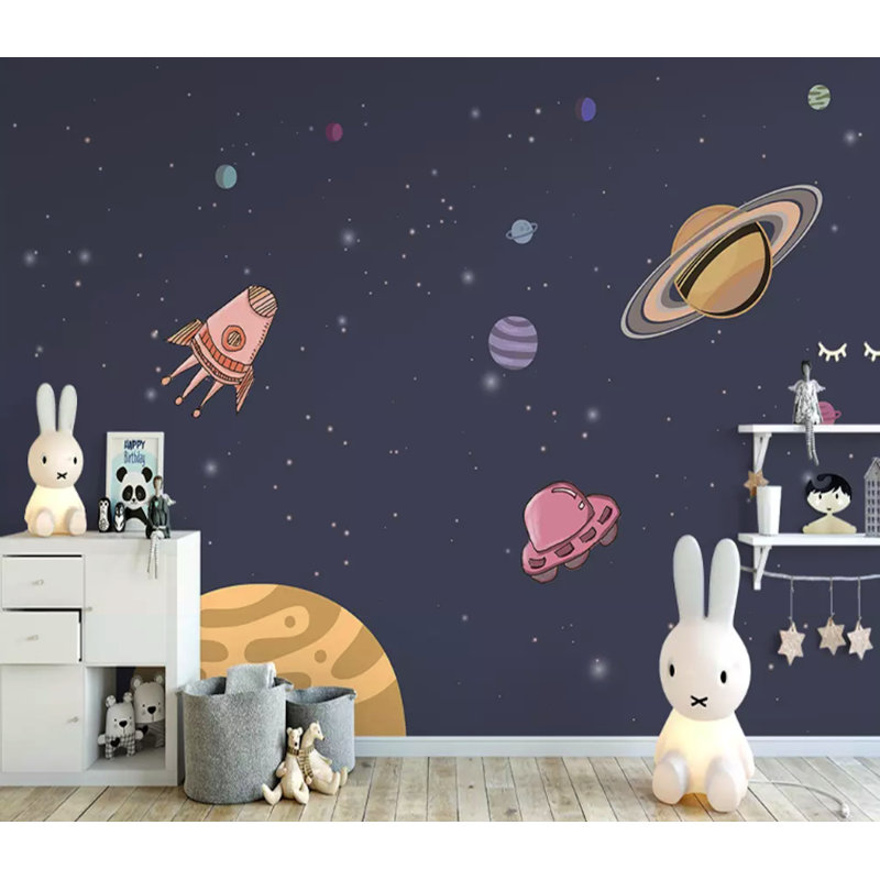 Caricature de papier peint amovible pour enfants «Space and Planets», L 9 po x l 15 po