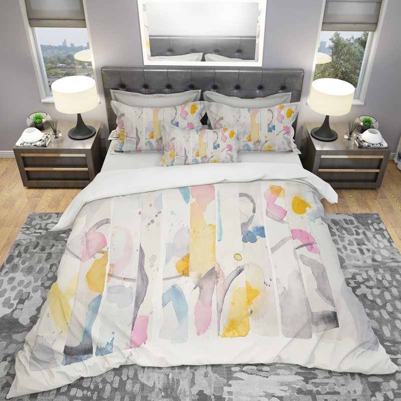 Barres géométriques multicolores II - Ensemble de housse de couette moderne et contemporain - Microfibre de polyester