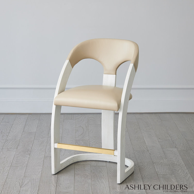 Antique Leather Delia Stool, Counter Stool (26.5" Seat Height), Beige/White