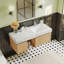 Meuble-lavabo simple 48 po moderne, plateau en pierre frittée blanche brillante, armoires en bois clair