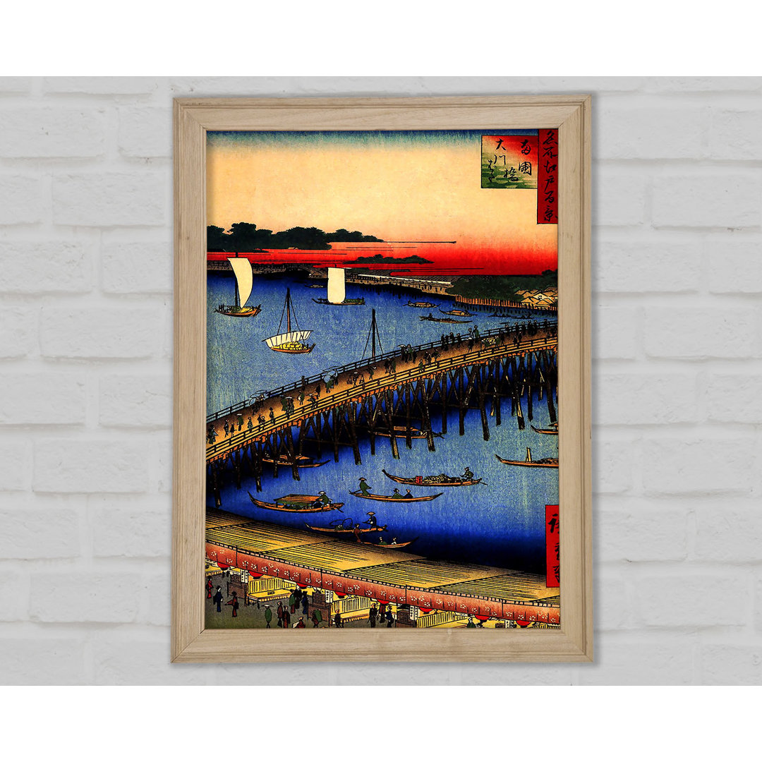 Ryogoku Brücke und das große Flussufer von Hiroshige - Einzelne Bilderrahmen Kunstdrucke