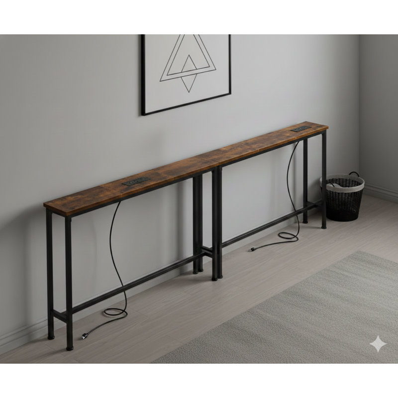 78.8-Inch Slim Console Table With Built-In Power Outlet And Charging Station, Functions As Sofa Table, Couch Back Table, Or Long Entryway Table, Designed For Living Room, In Rustic Brown Color
