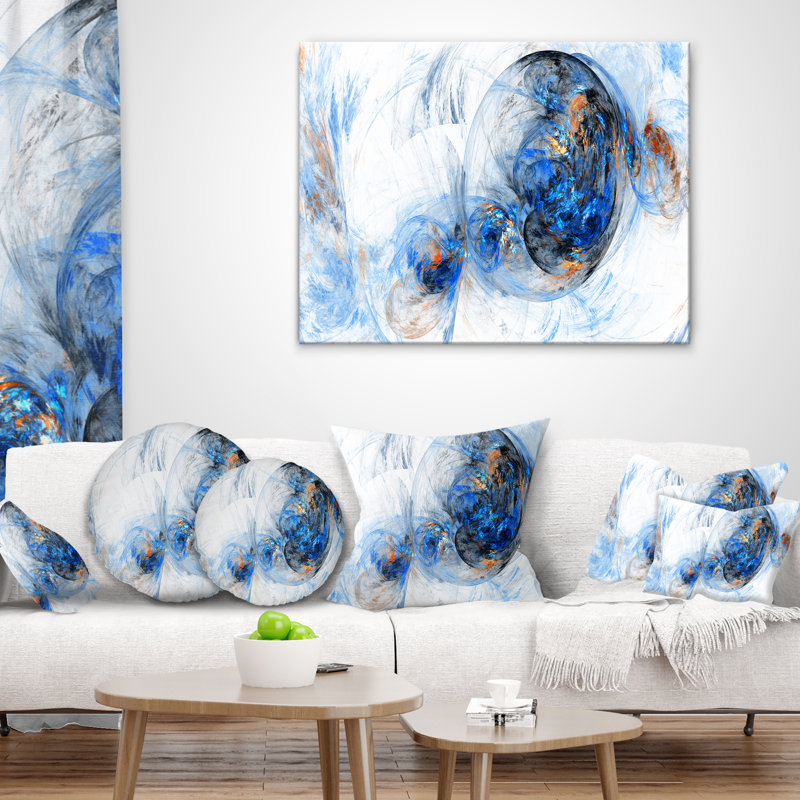 Blue and White Abstract Smoke Print Fabric Pillow