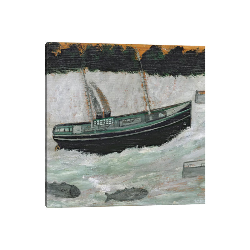 Lighthouse With Trawler And Fish by Alfred Wallis - Wrapped Canvas Painting, 30.48 cm H x 30.48 cm W