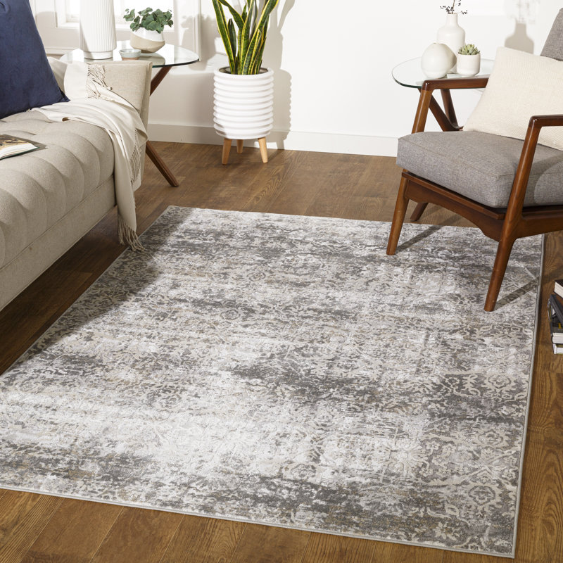 Tapis floral ivoire / gris Amoll, Rectangle 10 pi x 14 pi