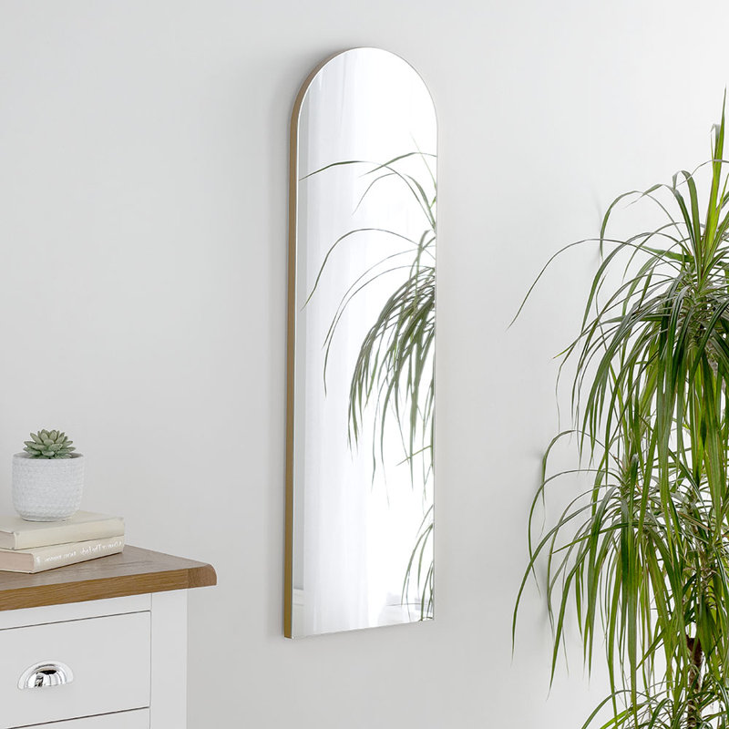 Fernville Arched Wood Framed Wall Mounted Mirror, Matt Gold