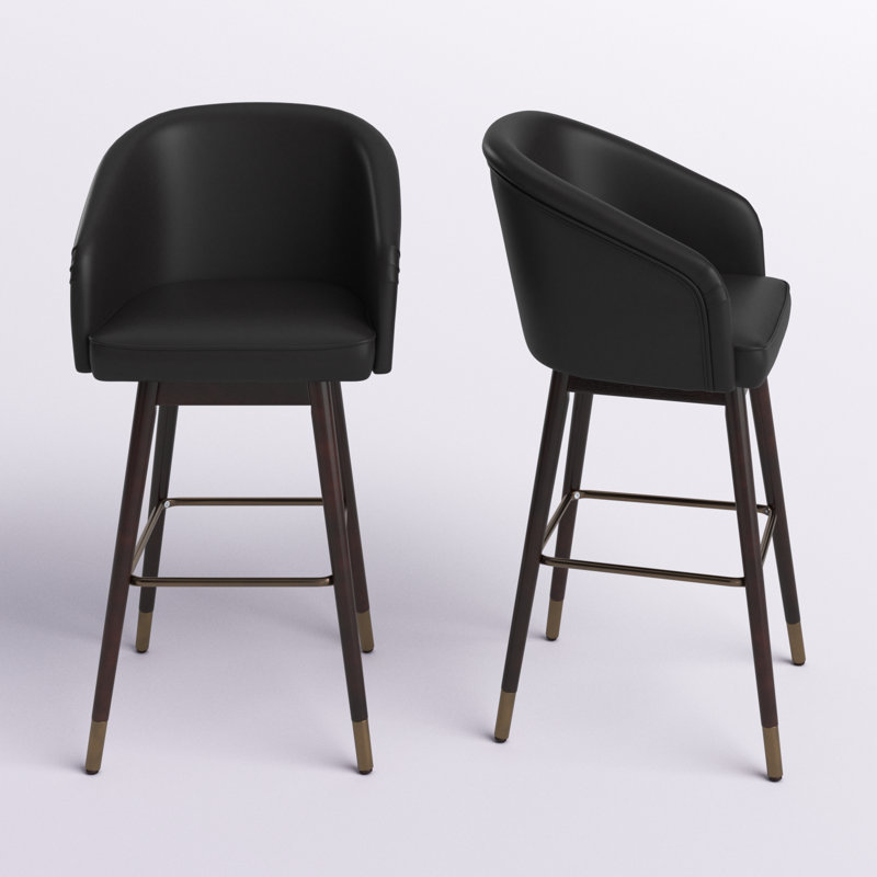 Tabouret de bar à dossier moyen de qualité commerciale avec pieds en bois de hêtre et dossier courbé, Noir, 2, 30"