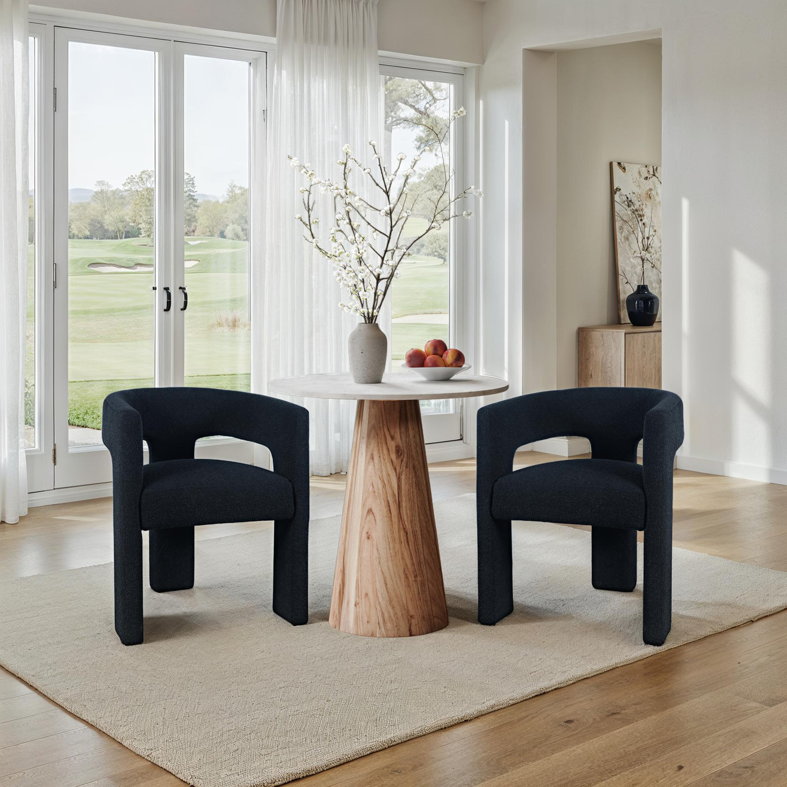 Darlington Boucle Upholstered Dining Arm Chair, Black