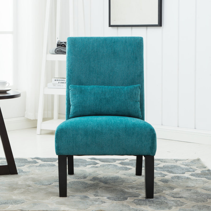 Fauteuil d'appoint contemporain sans accoudoirs en tissu chenille bleu sarcelle, Bleu sarcelle
