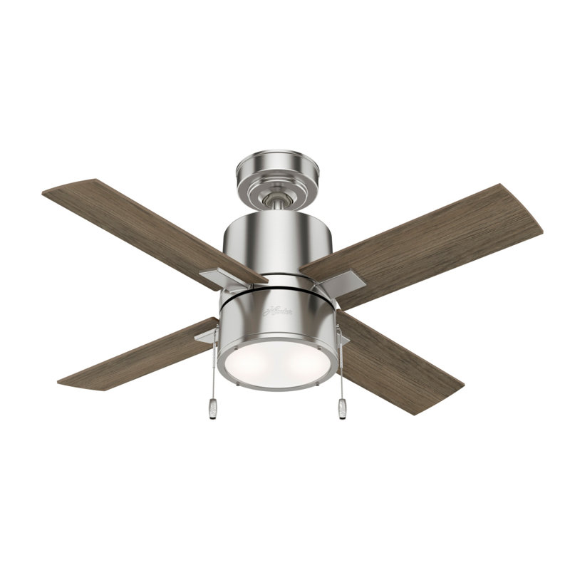 Ventilateur de plafond standard à 4 pales de 42 po avec chaîne de traction et ensemble d'éclairage inclus Beck, Nickel brossé
