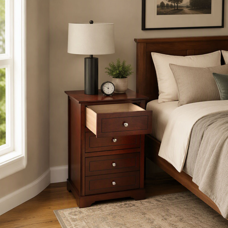 Transitional Cherry Wood Nightstand For Bedrooms
