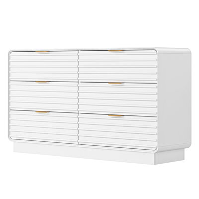 Commode à 6 tiroirs cannelée pour chambre à coucher Kenn, largeur de 54 po, commode de rangement moderne en bois pour la chambre à coucher