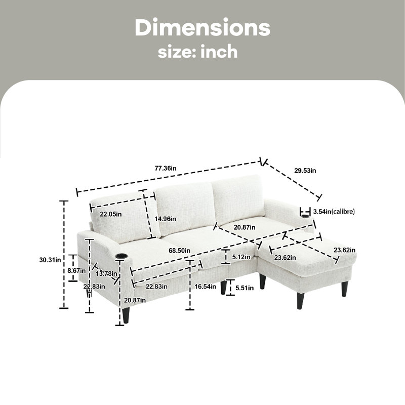 Adylynn Upholstered L-Shaped Sectional, Beige Polyester