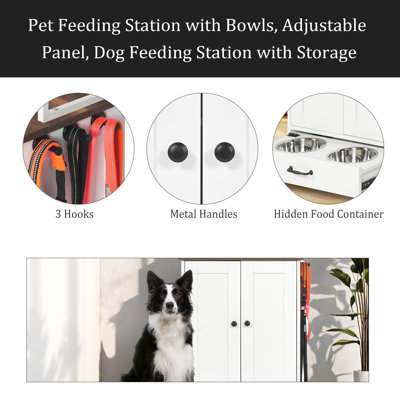 Pet Feeding Station With Bowls, Adjustable Panel, Dog Feeding Station With Storage, Pet Feeder Station For Dogs Cats For Feeding & Watering Supplies,Dog Feeding Station With 2-Level Shelving