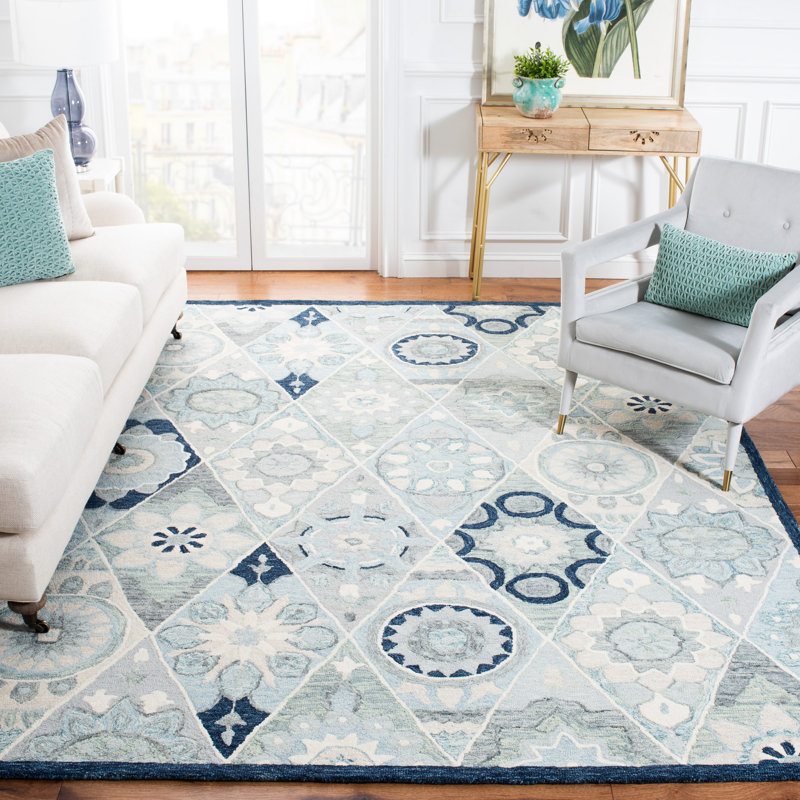 Suzani Hand Tufted Wool And Cotton Damask Rug, Rectangle 8' x 10'