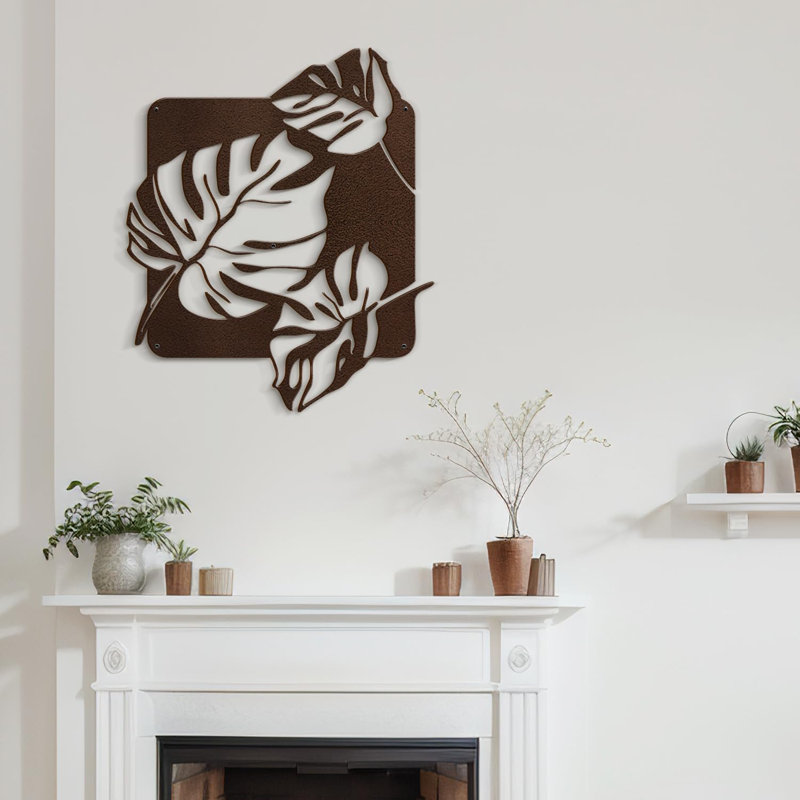 Décoration murale décorative en métal Tropical Monstera, H 30 po x l 25,64 po x P 0,05 po, Brun