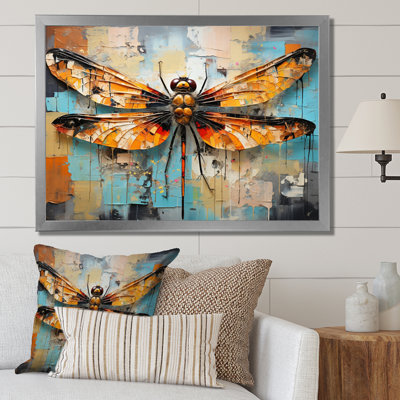 «Orange Dragonfly Insectes Flight Collage I», reproduction sur toile