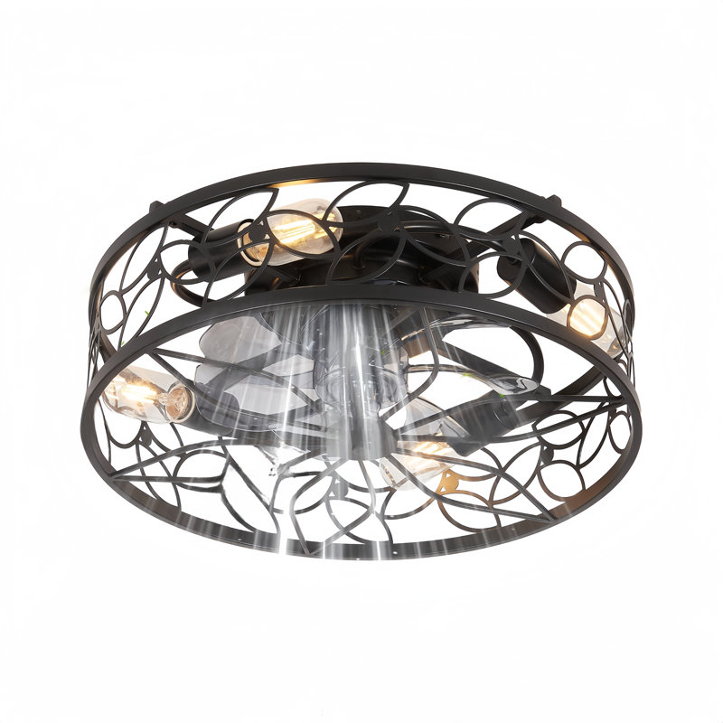 18" Vintage Caged Ceiling Fan With Integrated LED Lighting - Ultra-Quiet Operation & Remote Control - Industrial Style For Small Spaces (Bulb Not Included)