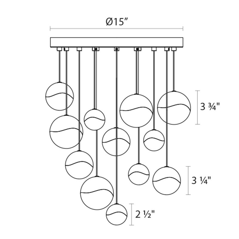 Grapes™ 12 - Light LED Pendant, 3.75" H x 17" W x 17" D, Satin Nickel