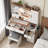 42" Farmhouse Vanity – Sliding LED Mirror, Glass-Top Display, 4 Drawers + 2 Cabinets, Built-In Charging Station, Side Hooks & Cup Holder-734152882