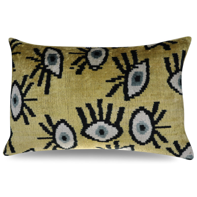 Coussin décoratif géométrique, 16 po x 24 po, Rectangulaire, Or / Gris