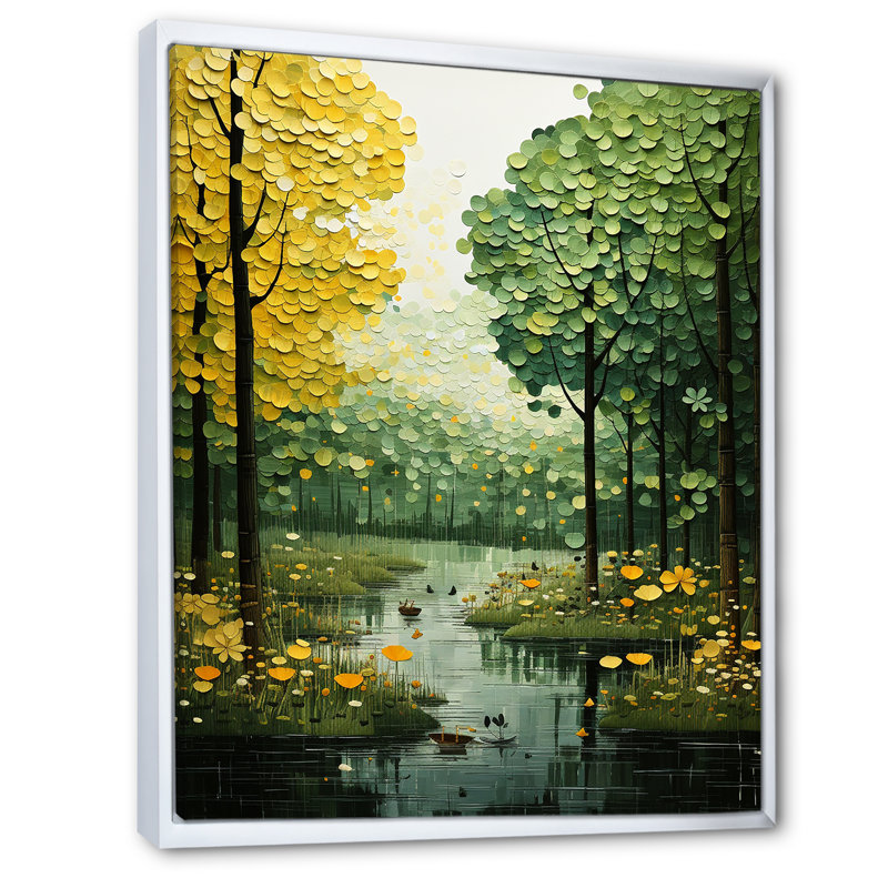 «Green Green Trees», art mural sur toile Cottage, H 44 po x l 34 po x P 1,5 po, Cadre flottant blanc