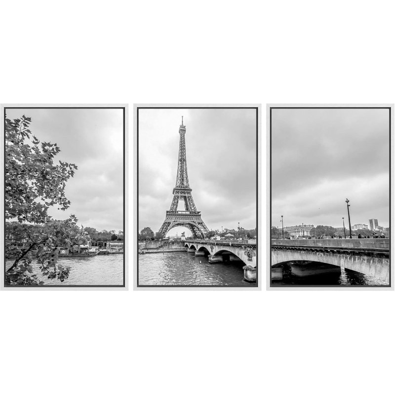 Architecture Architecture Paris Tour Eiffel from Seine - reproduction de 3 pièces, H 24 po x l 48 po, Impression encadrée
