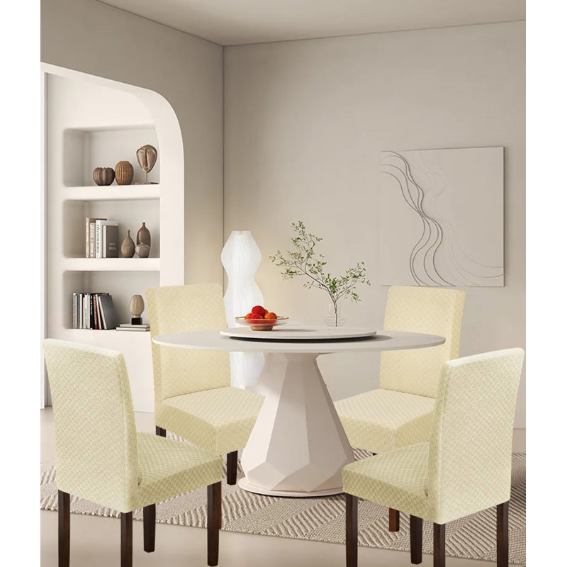 Housse pour chaise de salle à manger, housses de chaises extensibles, Polyester jacquard spandex beige