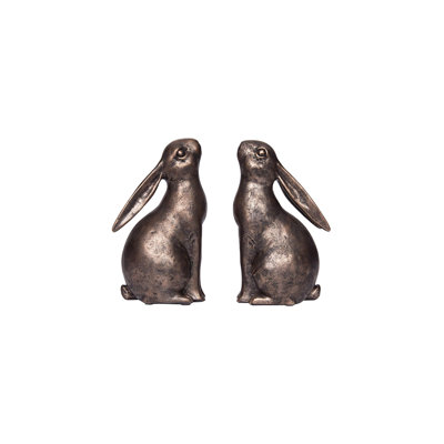 Decorative Resin Rabbit Bookends, Bronze, Set Of 2