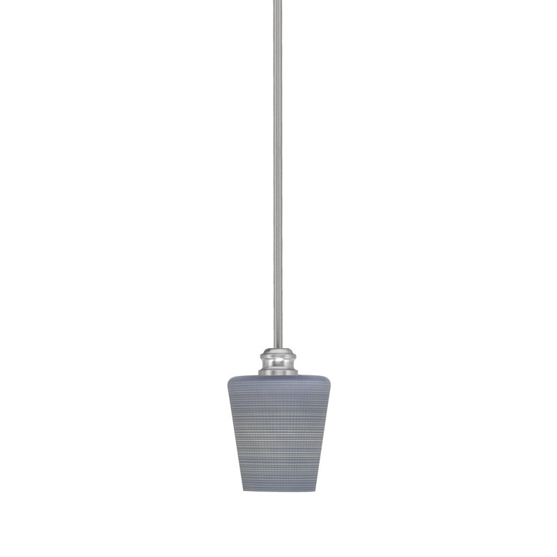 Mini-luminaire suspendu à tige avec verre matriciel gris 6 po Edge, Nickel brossé