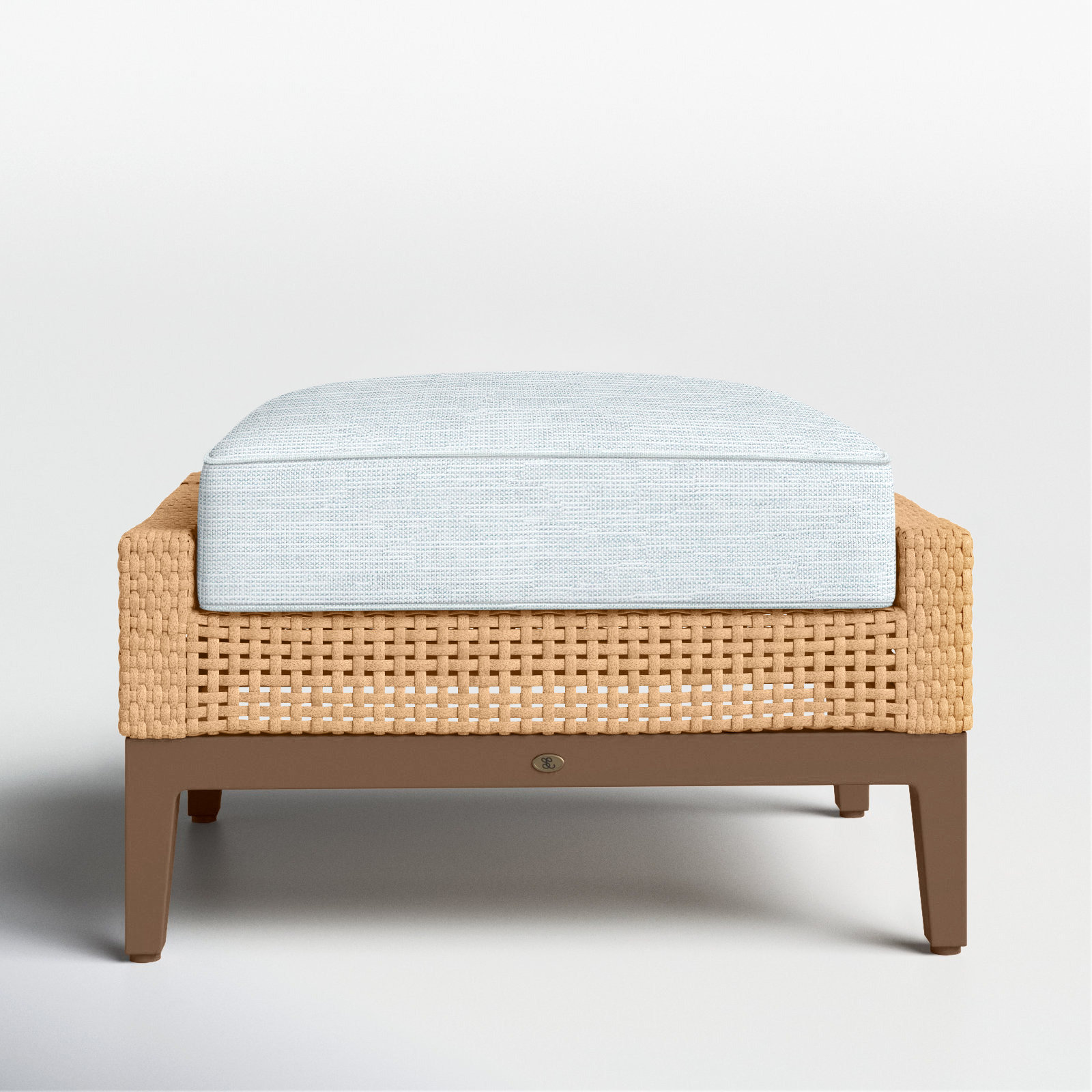 Peninsula Wicker Outdoor Woven Ottoman, Peninsula #37 Light Raffia/Natural, Welt + Standard fill, Paper Sky
