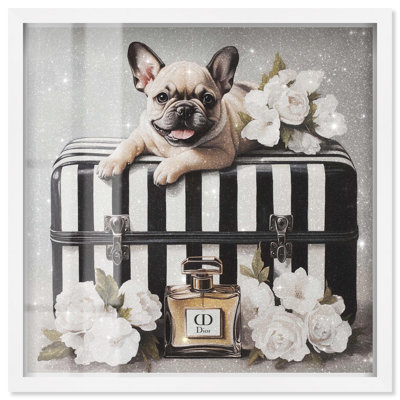 «Frenchie L bag Flowers Shadowbox Print» par Art Remedy