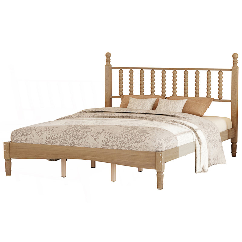 Lit plateforme grand avec tête de lit en forme de gourde, lit plateforme de style rétro
