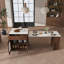 Îlot de cuisine de 80 pouces avec table de salle à manger, comptoir en grain de marbre avec prise de courant, chariot de rangement mobile avec armoire et 2 tiroirs, table de préparation de cuisine à finition noyer