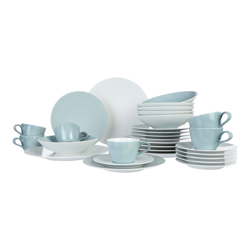 Life Fashion dinnerware set for 6 people, Turquoise/White