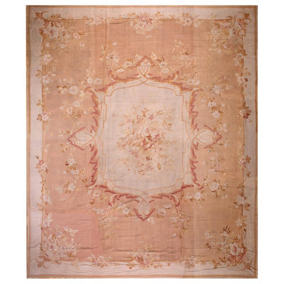 1880s Pink Ivory Formal French Aubusson Carpet Napoleon III Period 15' x 18' Rug