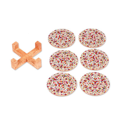 Novica Handmade Birdy Elixir Decoupage Wood Coaster And Stand Set (7 Pieces)