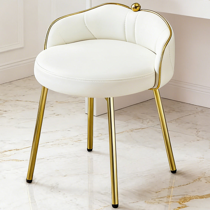 Fauteuil de coiffeuse avec tabouret d'appoint et dossier bas pour salle de bain et salon, Blanc