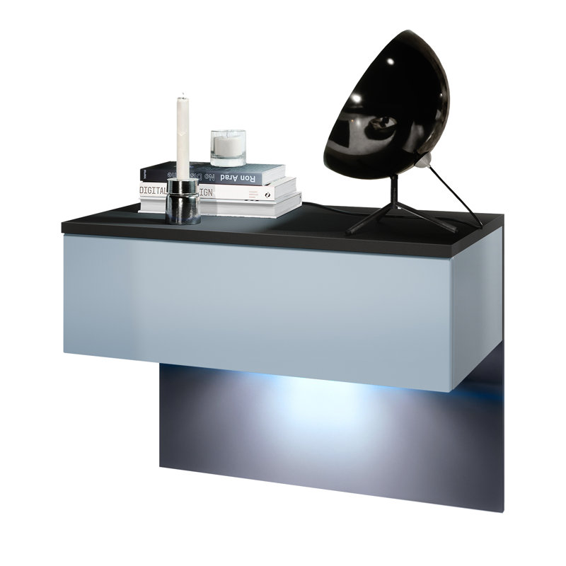 Leeward 60cm W Bedside Table, Denim Matte, Black