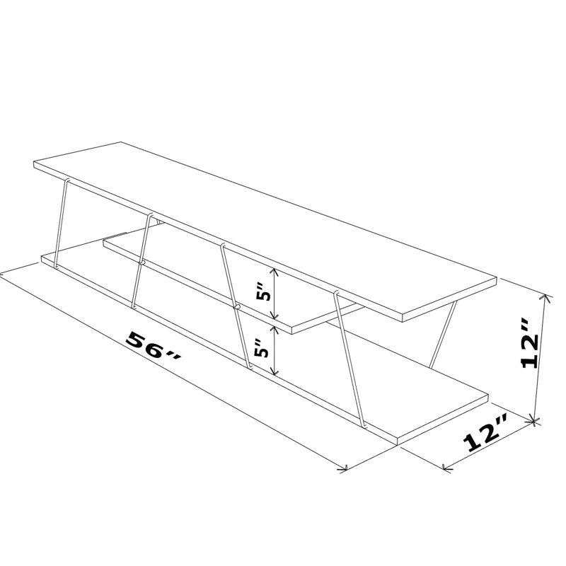 Mid Century Modern Entertainment Tv Unit Stand, 56 Inch Low With 4 Shelves Open Storage In White/ Stand Shelves, White And