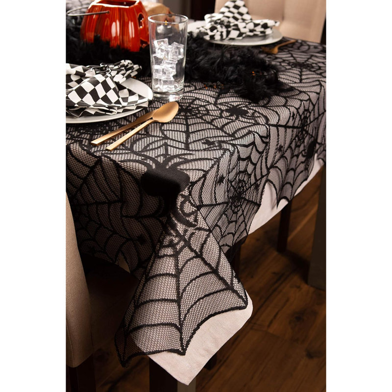 Black Lace Overlay Tabletop Collection Gothic Halloween Decor, Tablecloth, 54X72, Spider Web