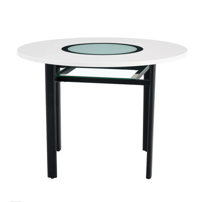 42 Inch Modern Minimalist Round Dining Table Suitable For 4-6 People (Glass Inlay+Metal Stable Bracket, Suitable For Multiple Scenarios).