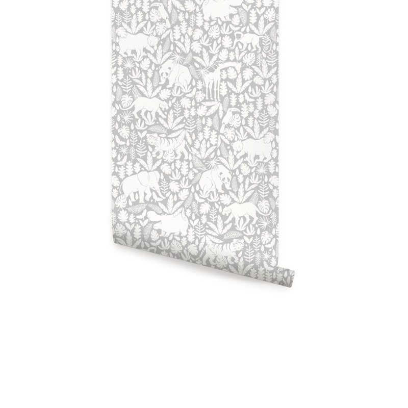Papier peint adhésif Jungle Animals, Gris froid