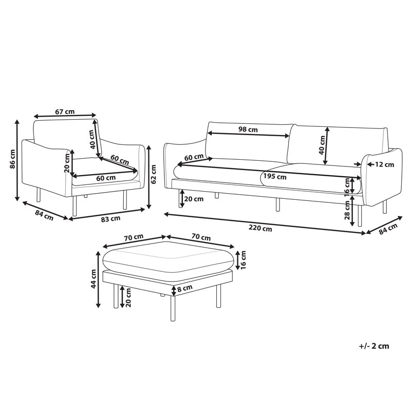 Rachely 3 - Piece Living Room Set, Blue