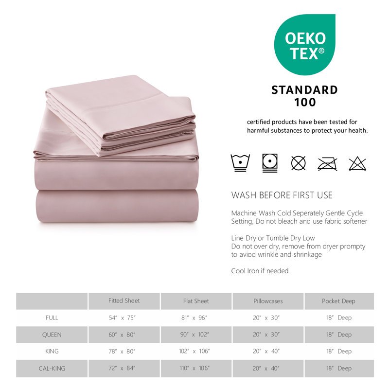 Sateen Sheet Set, King Sheet Set with 2 King Pillowcases, Pink