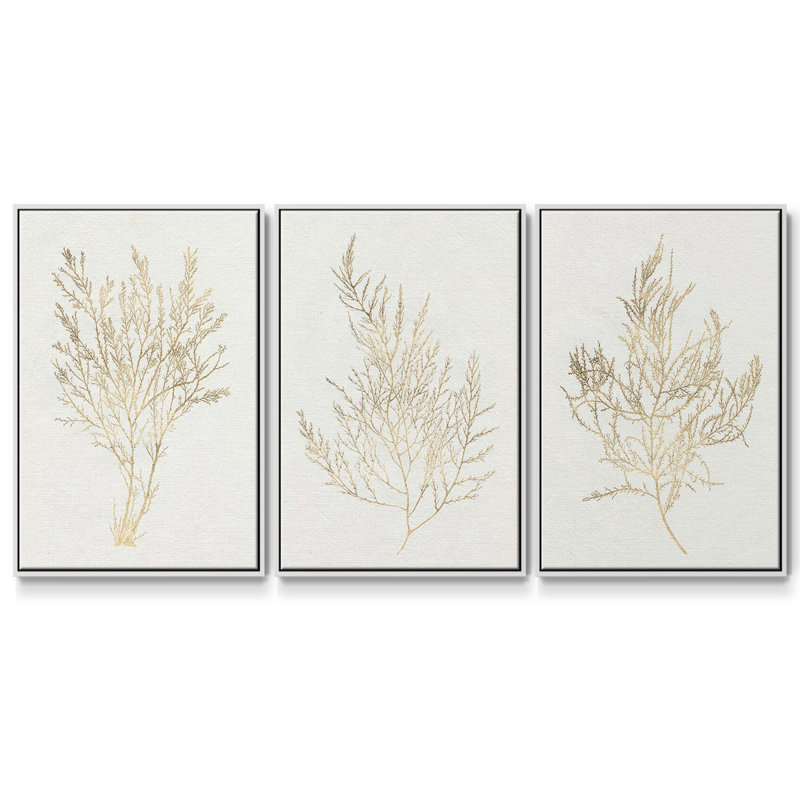 " Coral Blockprint I " 3 - Pieces, 40" H x 78" W, White