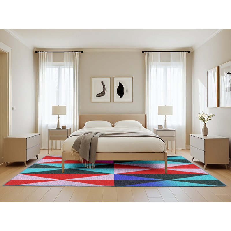 Tapis géométrique vert mer Kiger, Rectangle 5 pi x 8 pi