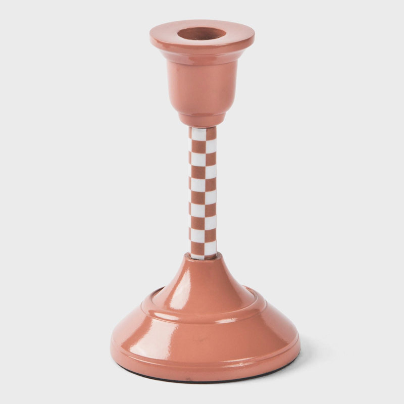 Bougeoir à carreaux rose Mela Artisans, H 7,75 po x l 4,25 po x P 4,25 po
