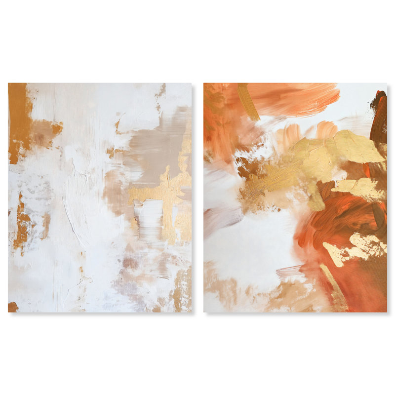 Golden Bronze Ripple Duo Canvas Print Living Room Wall Art Set by Art Remedy, Gallery Wrapped, 36 x 45, 45"H x 36"W